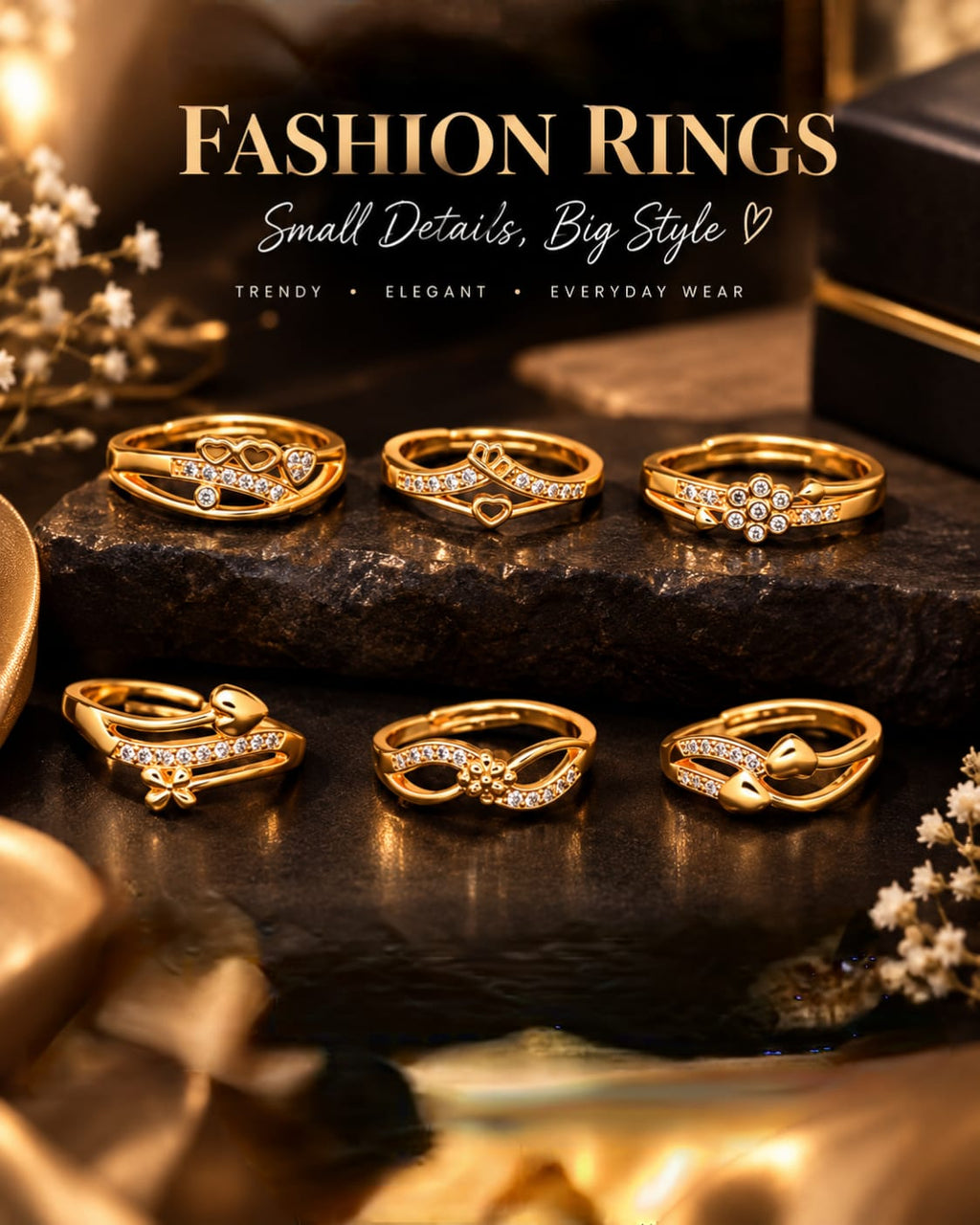 Elegant Gold-Tone Fashion Rings – 6 Stylish Designs for Women