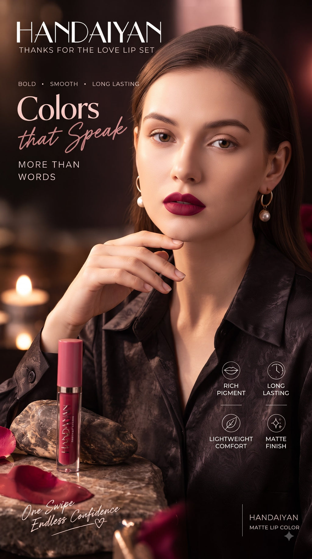 HANDAYAN 6-Shade Matte Liquid Lipstick Set – Long-Lasting & Highly Pigmented