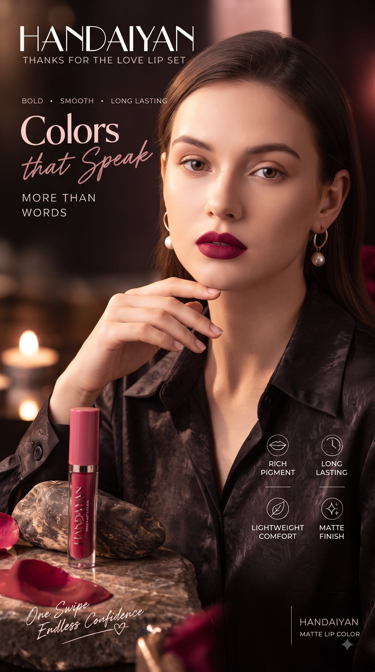 HANDAYAN 6-Shade Matte Liquid Lipstick Set – Long-Lasting & Highly Pigmented