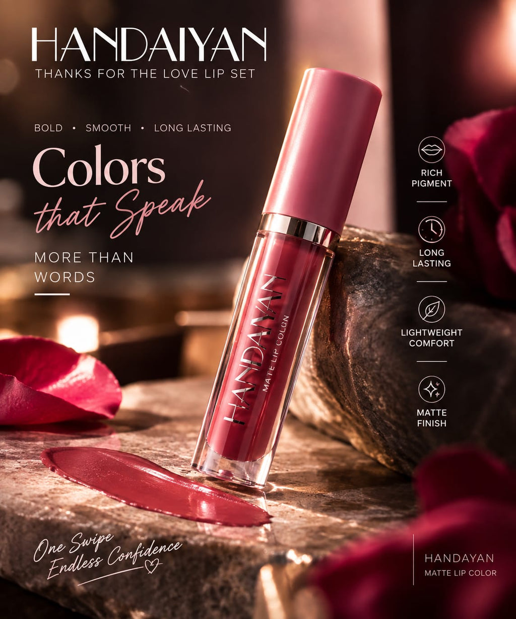 HANDAYAN 6-Shade Matte Liquid Lipstick Set – Long-Lasting & Highly Pigmented