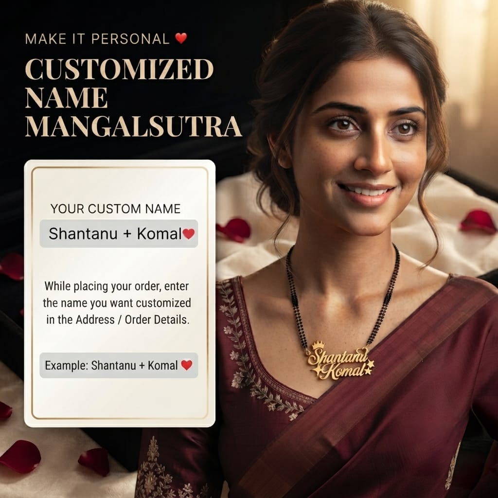 Personalized Name Mangalsutra – Custom Name Pendant with Black Beaded Chain