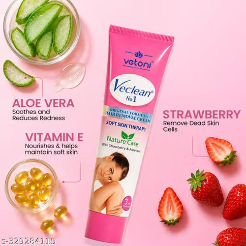 Vetoni Veclean No.1 Hair Removal Cream – Strawberry Freshness | Pack of 3 (40g Each)